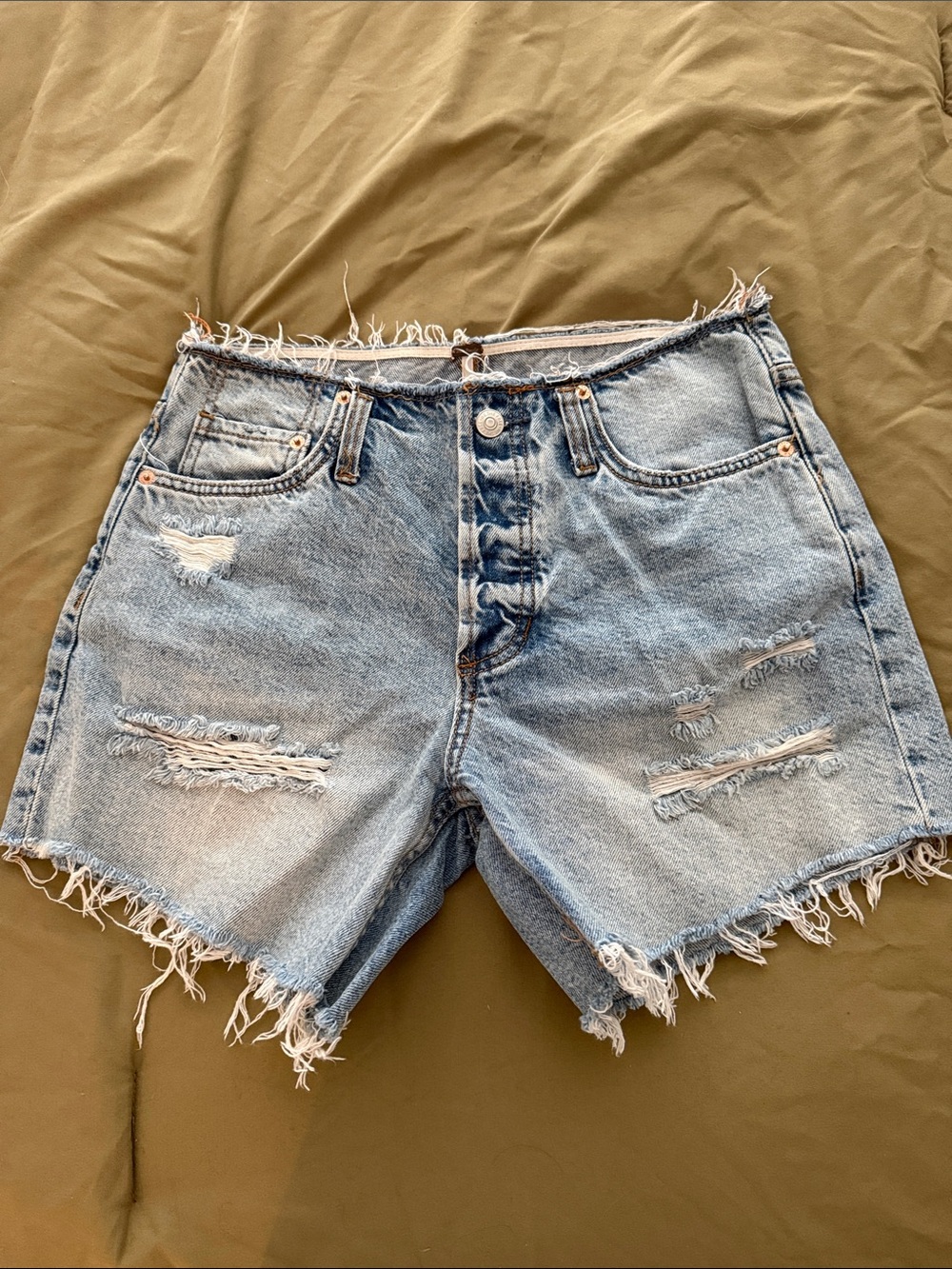 Free People Light Blue Distressed Denim Cutoff Shorts